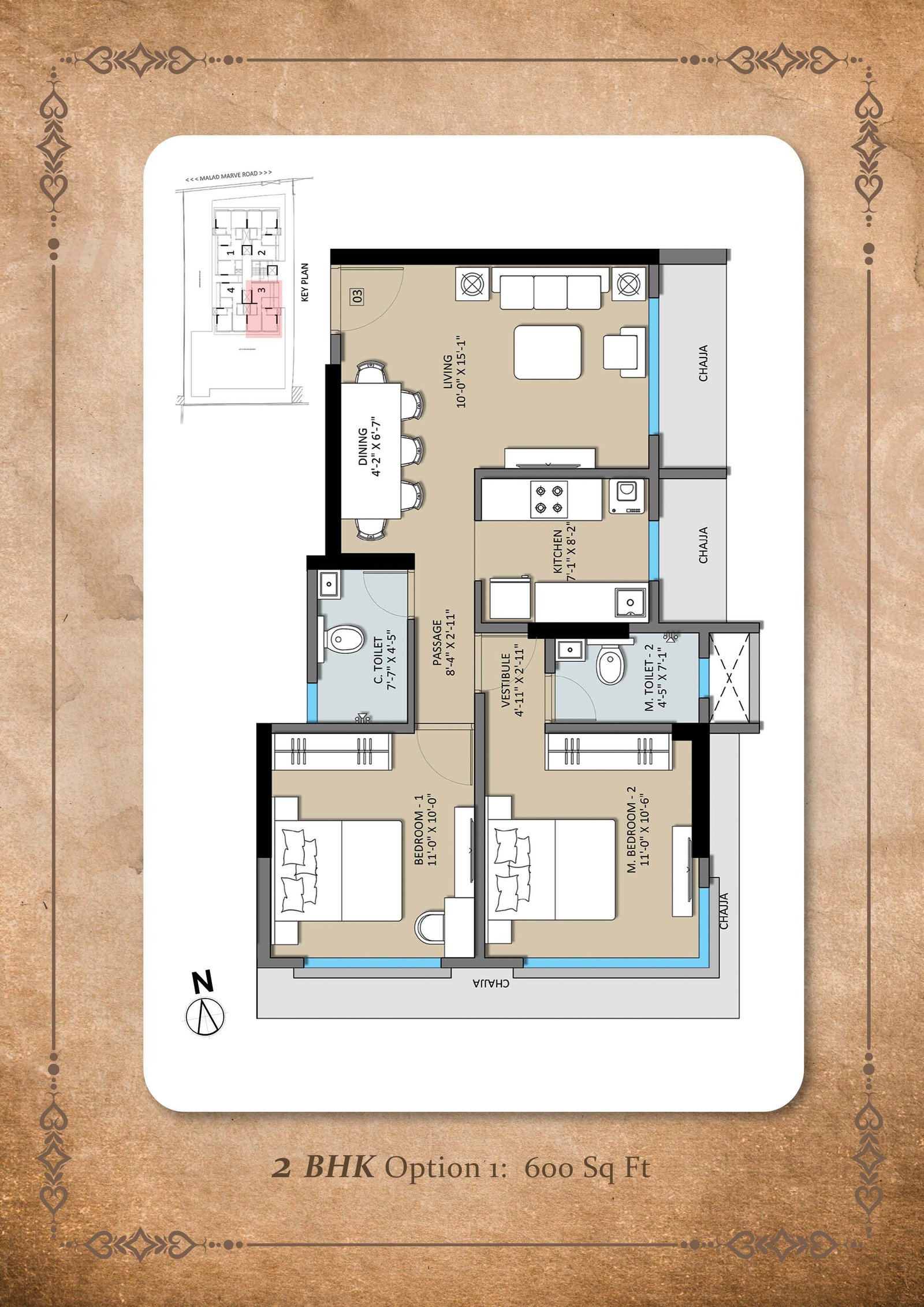2 BHK Plan View